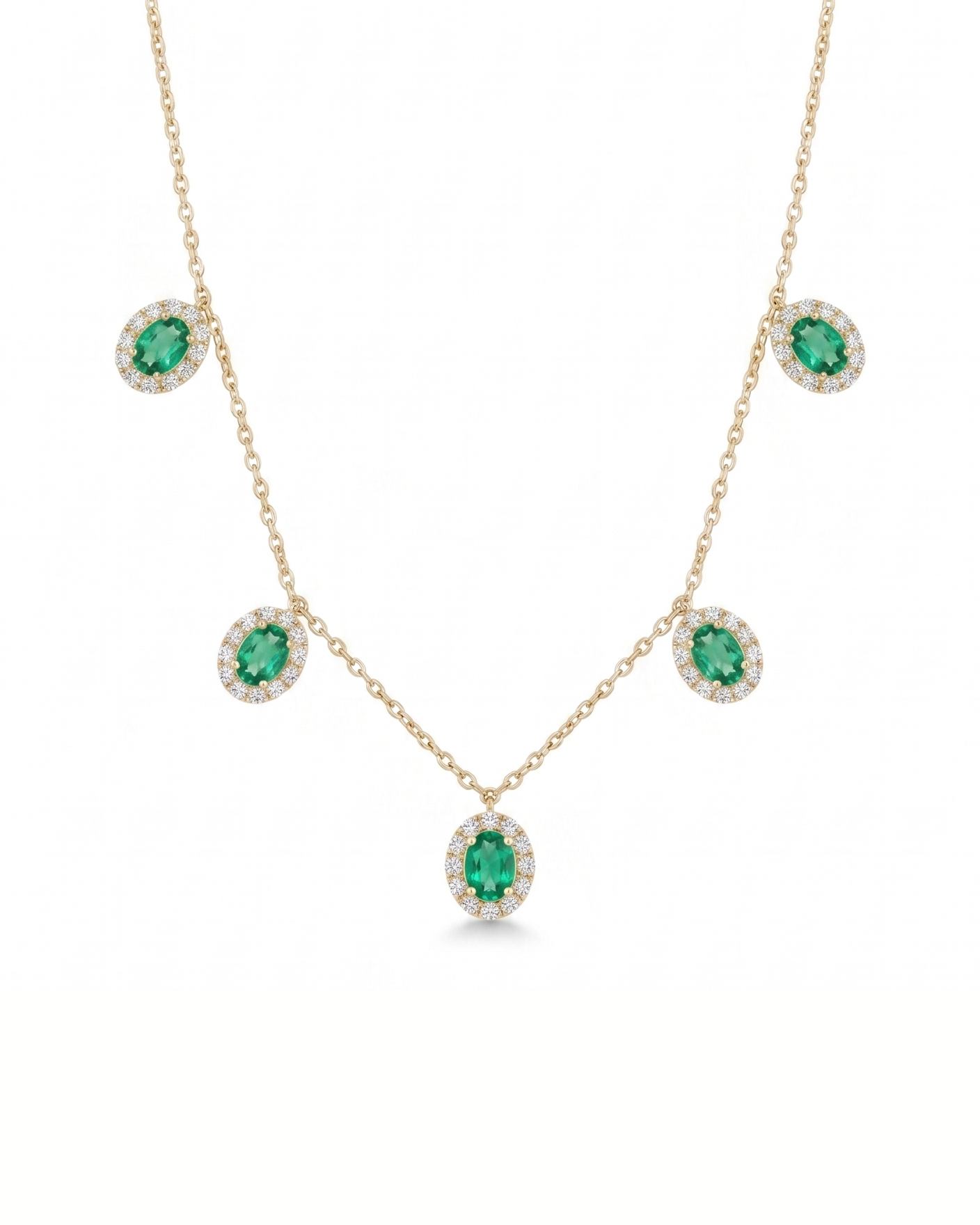 Emerald halo drop necklace