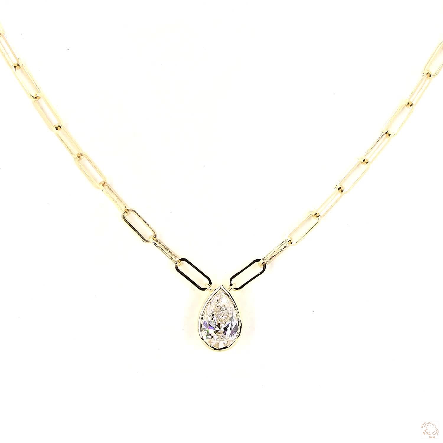 Pear Bezel Paperclip Necklace (North–South) · 1.00 ct