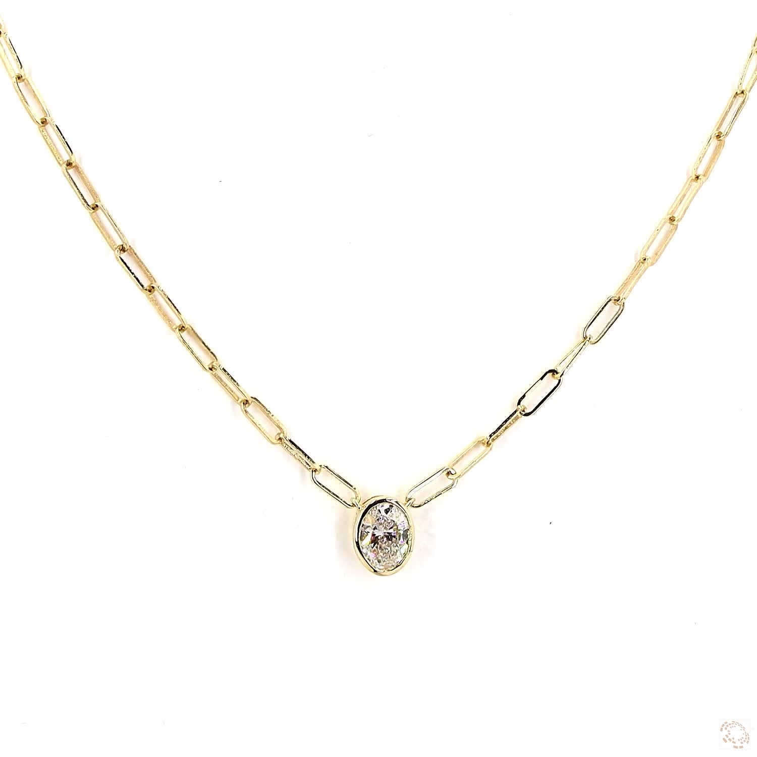 Solitaire Oval Bezel East–West Paperclip Necklace · 1.00 ctw