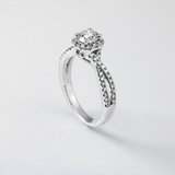 Round Ring with Halo and Braided Pavé