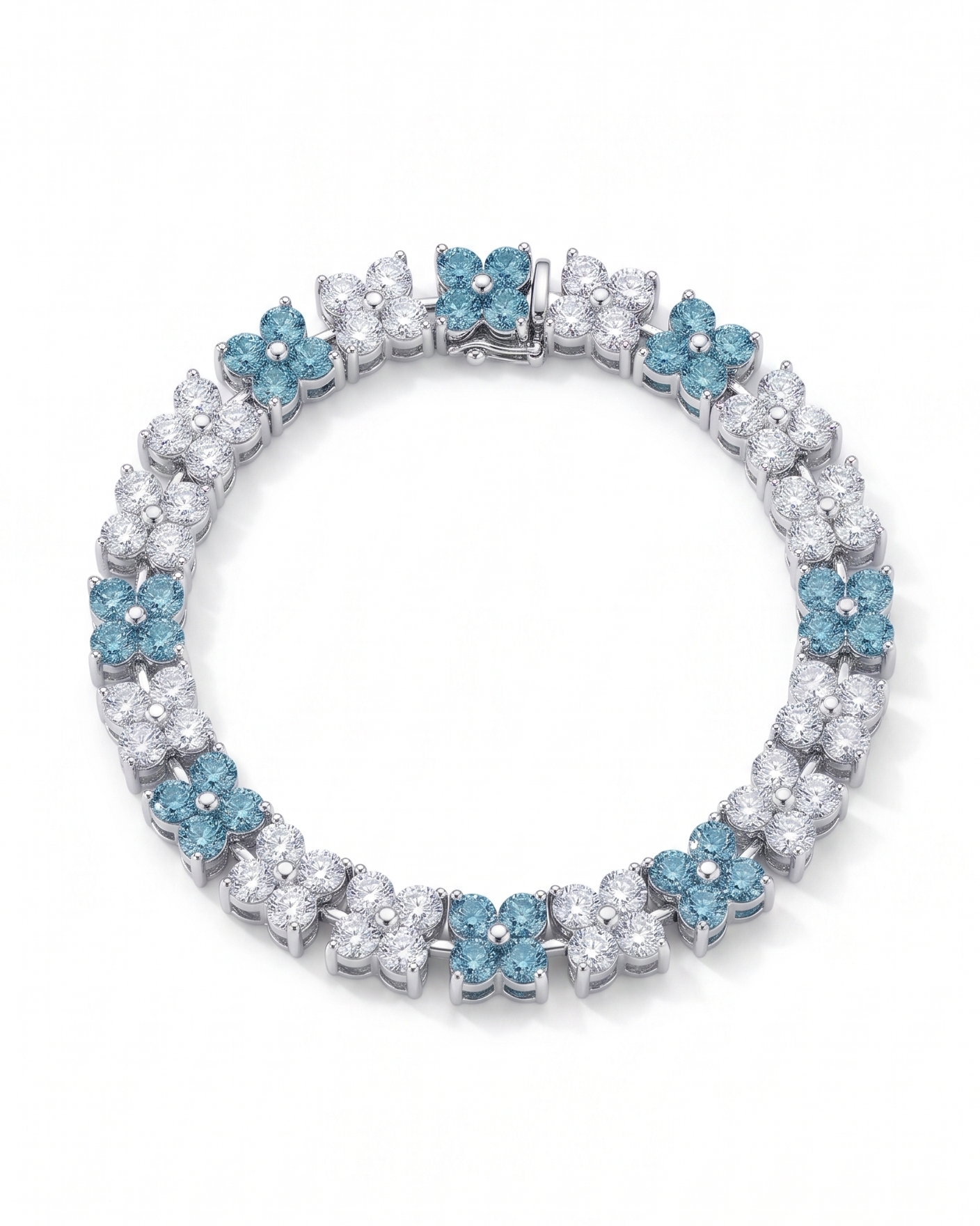 Blue diamond flower tennis bracelet