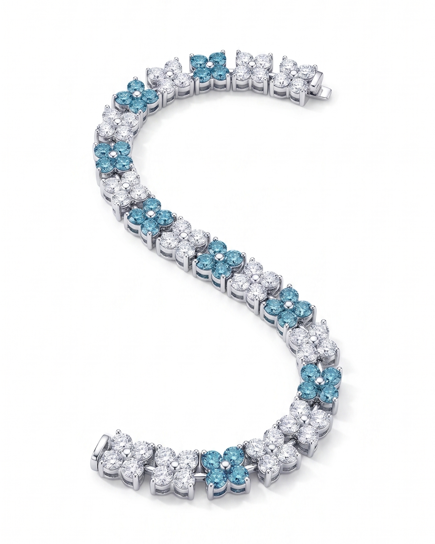 Blue diamond flower tennis bracelet