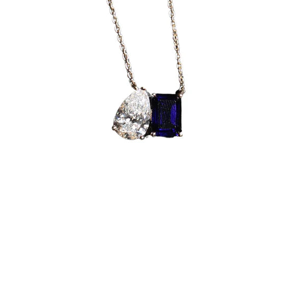 Collar Dije Toi et Moi Diamante Zafiro