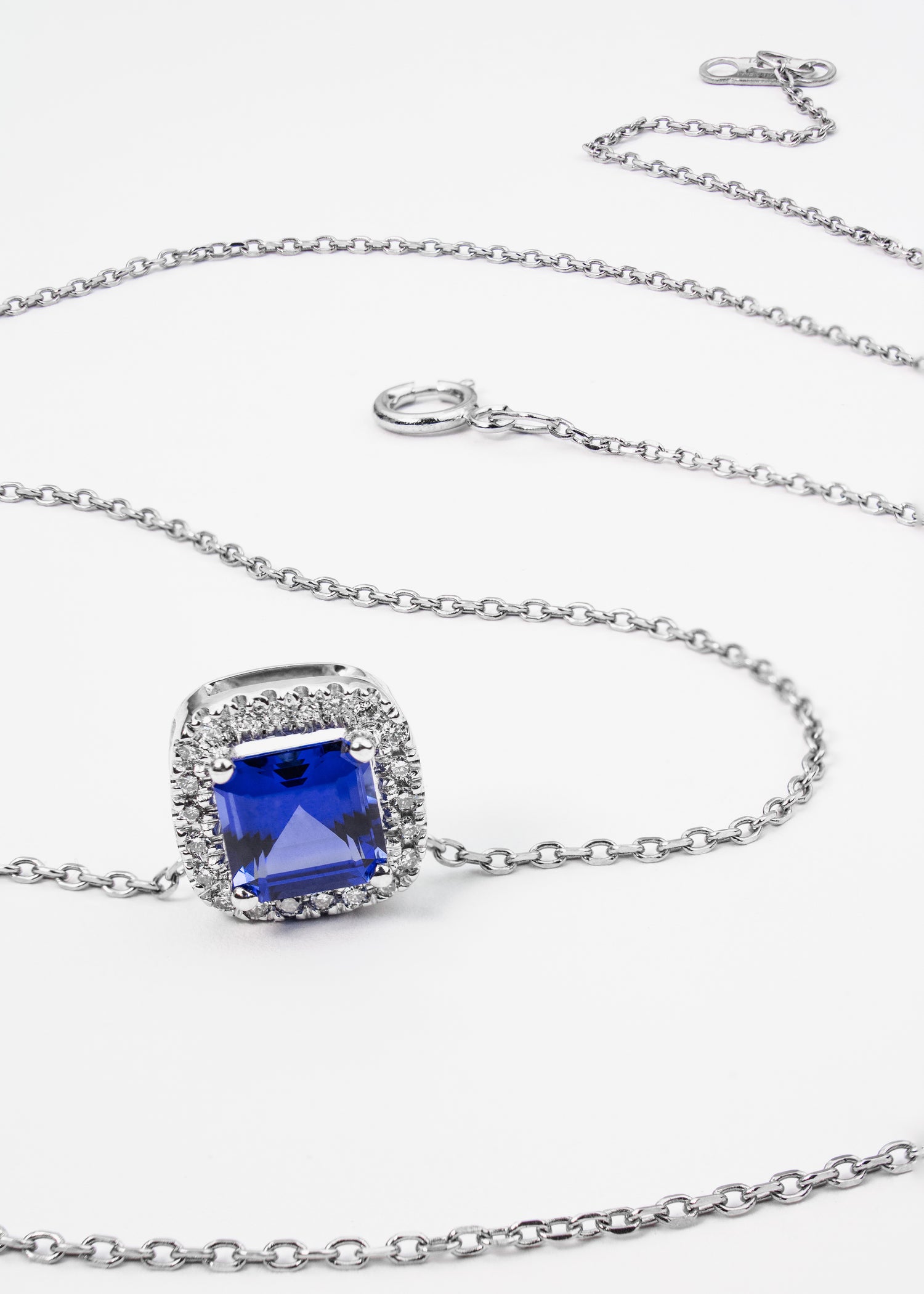 Sapphire Necklace with Halo