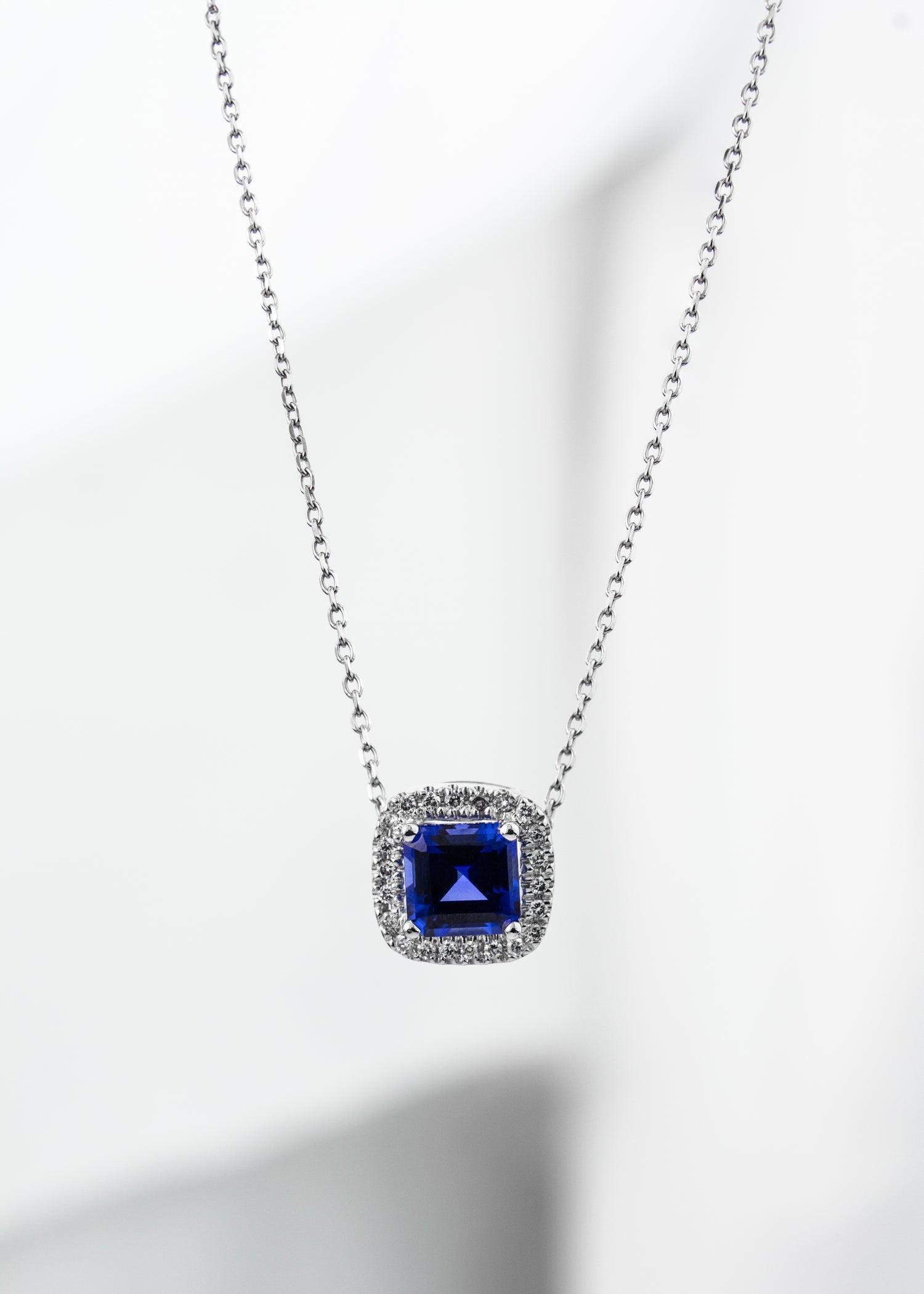 Sapphire Necklace with Halo