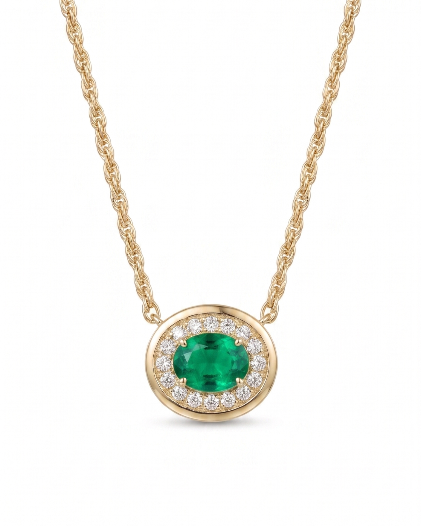 Collar dije esmeralda oval con halo