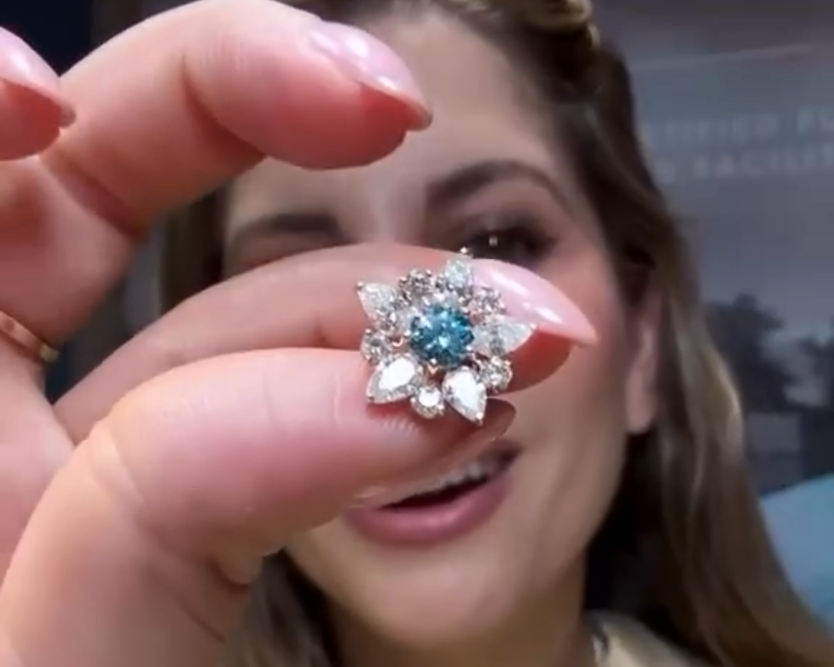 Blue diamond flower studs
