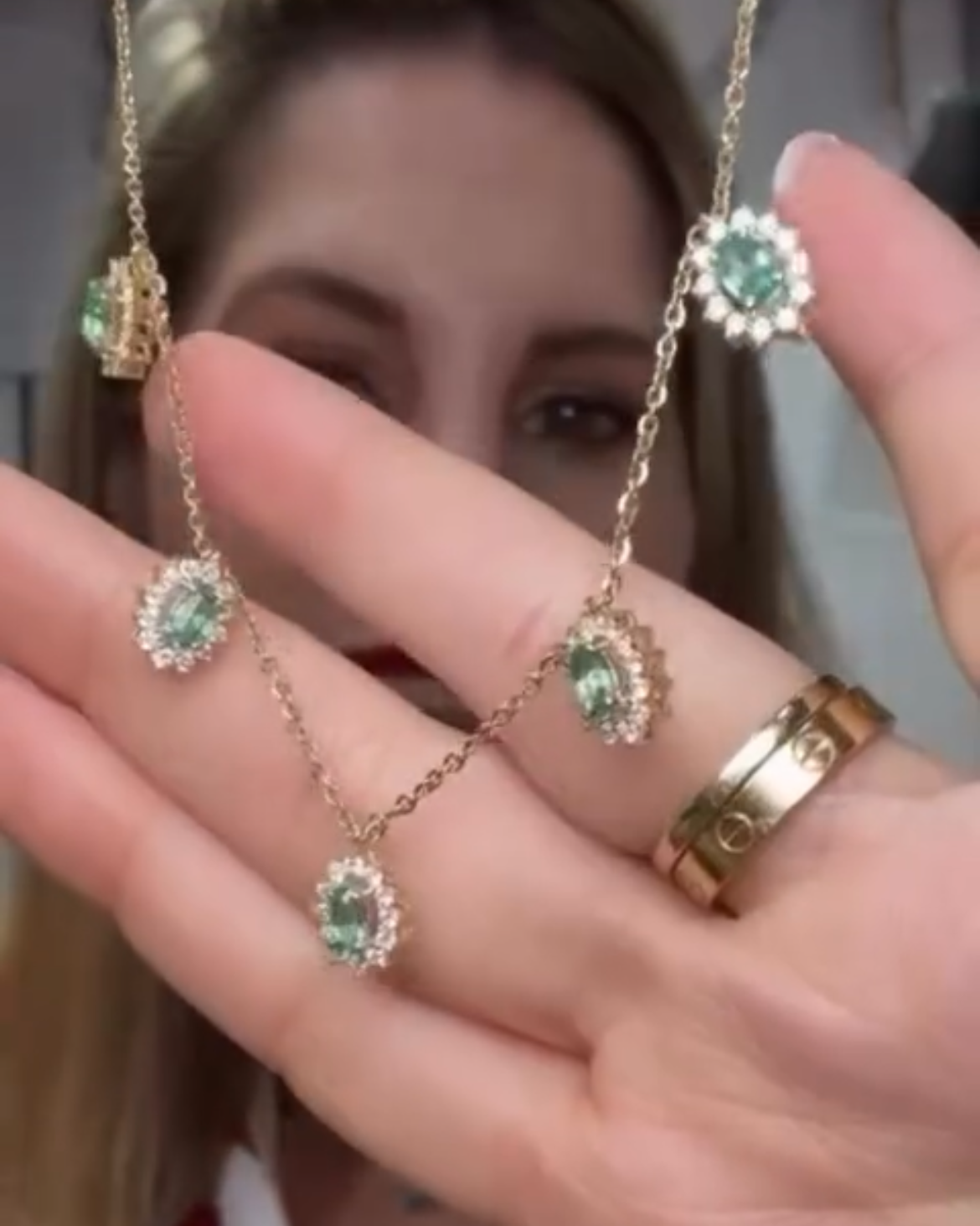 Emerald halo drop necklace