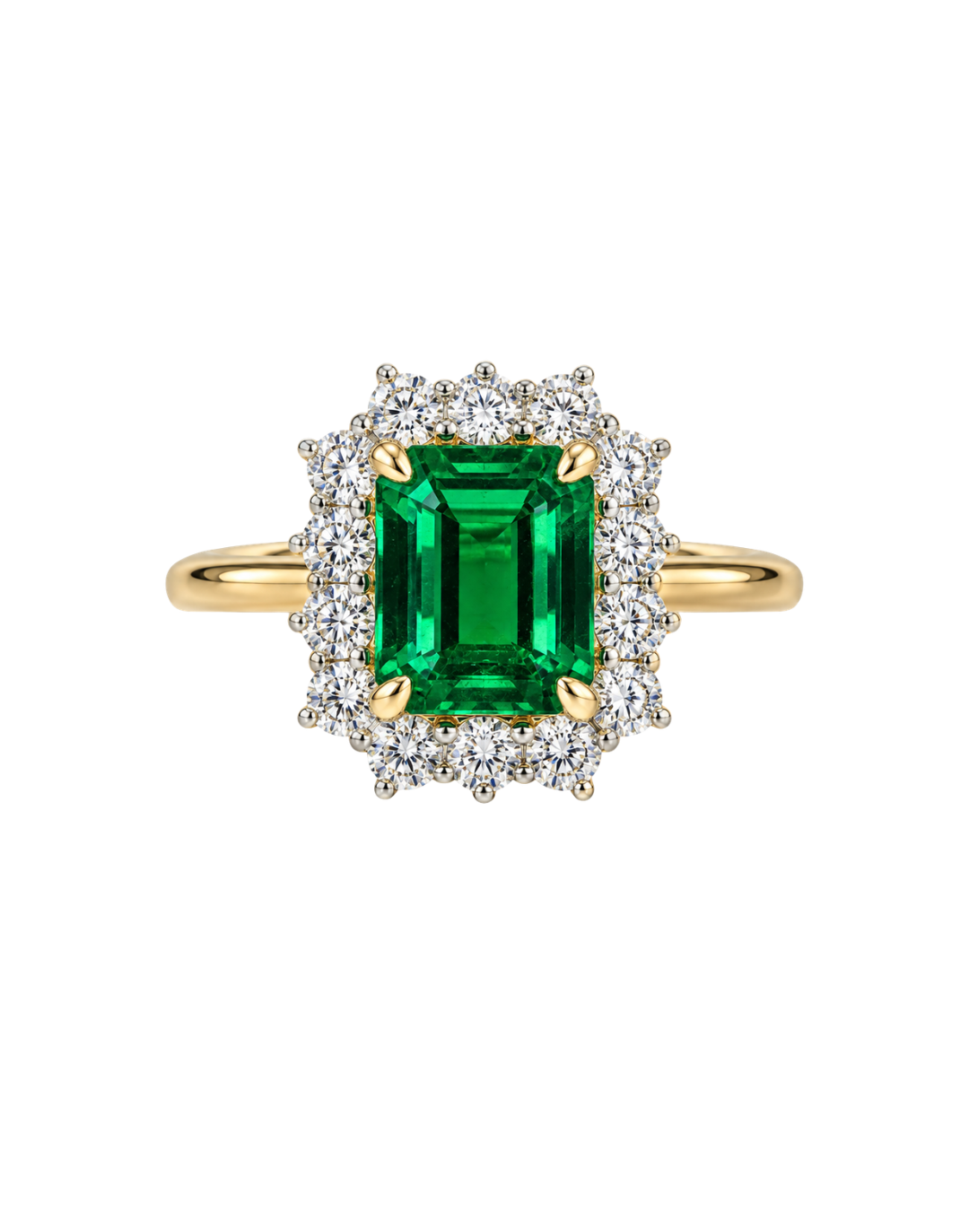 Anillo esmeralda con halo