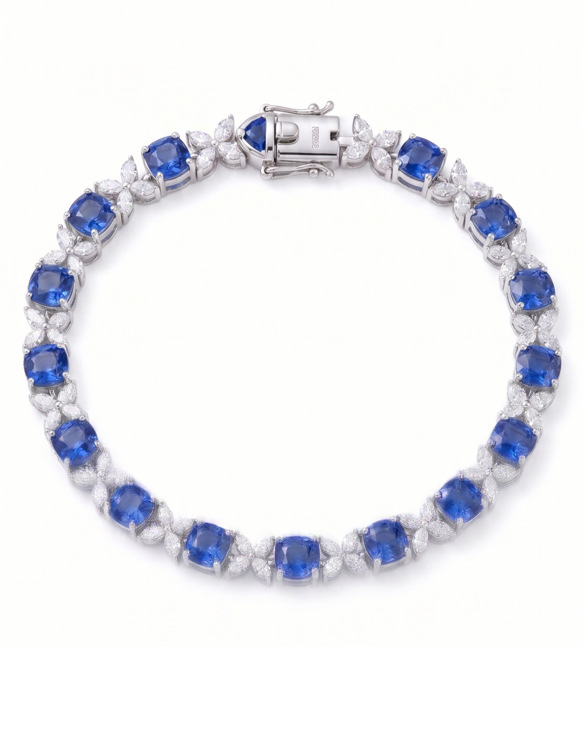 Tennis bracelet diamantes y zafiros flor