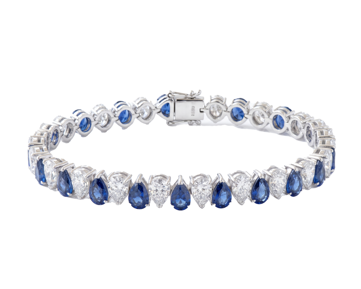 Tennis bracelet diamantes y zafiros pear